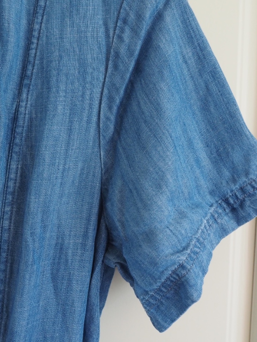 Lands' End Blue Lyocell Denim Short Sleeve Work Dress Tie Front Pockets Size S - Picture 4 of 9